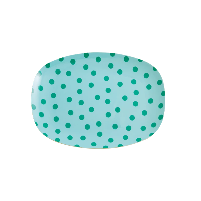 Mint with Green Dot Print Small Rectangular Melamine Plate Rice DK